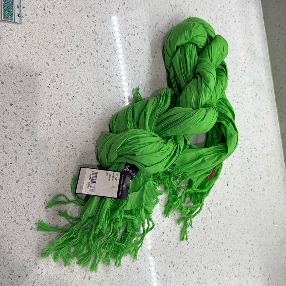 NWT Polo by Ralph Lauren bright green crinkle cotton scarf 4ft x 6 6ft